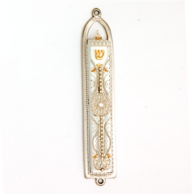 White Oriental Mezuzah Case by Ester Shahaf