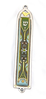 Green Oriental Mezuzah Case by Ester Shahaf