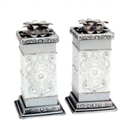 Pewter Shabbat Candlesticks - White by Ester Shahaf