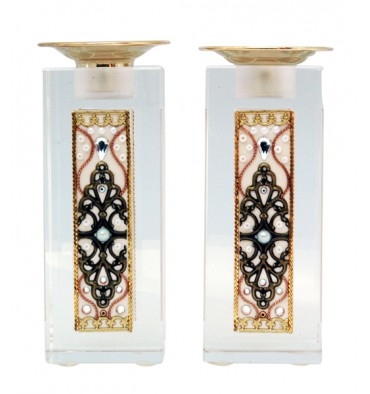 Decorated Crystal Shabbat Candlesticks by Ester Shahaf