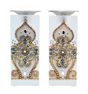 Golden Crystal Shabbat Candlesticks by Ester Shahaf