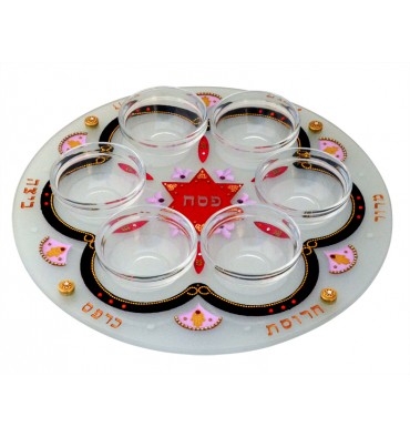 Hand Painted Passover Seder Plate - Red by Ester Shahaf