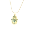 Small Blue Menorah Hamsa Necklace by Ester Shahaf