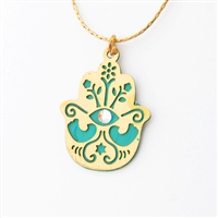 Turquoise Oriental Hamsa Necklace by Ester Shahaf