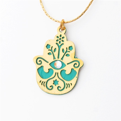 Turquoise Oriental Hamsa Necklace by Ester Shahaf