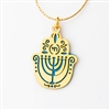 Blue Menorah Hamsa Necklace by Ester Shahaf