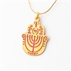 Pink Menorah Hamsa Necklace by Ester Shahaf