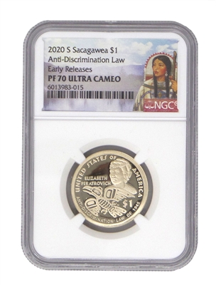 2020 S NGC PF70 Sacagawea/Native American Dollar "Anti-Discrimination Law"