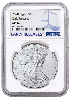 2020 NGC MS 69 Silver Eagle Early Release Blue Label