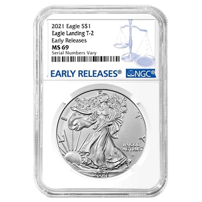 2021 NGC MS 69 Silver Eagle Type 2 Eagle Landing Reverse Early Release Blue Label