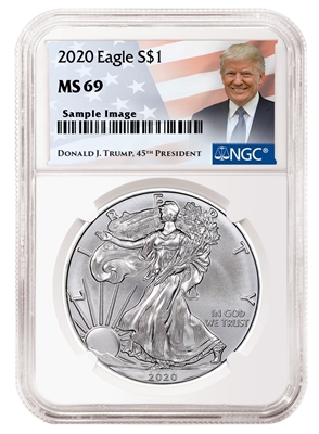 2020 NGC MS 69 Silver Eagle Donald J. Trump Label