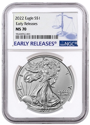 2022 NGC MS 70 Silver Eagle Reverse Early Release Blue Label