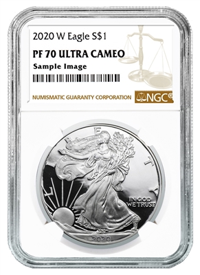 2020 W NGC PF 70 Silver Eagle Brown Label 1oz Silver Coin