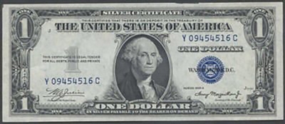 Group of 100 - 1$ U.S. Silver Certificates - 1957  Circulated Notes