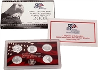 2008 - S Silver Proof State Quarter 5-pc. Set With Box/ COA