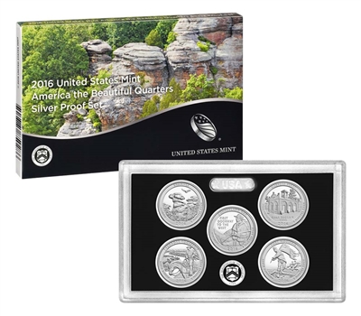 2016 - S Silver Proof National Park Quarter 5-pc. Set With Box/ COA