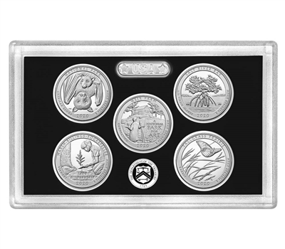 2020 - S 99.9% Silver Proof National Park Quarter 5-pc. Set No Box or CoA