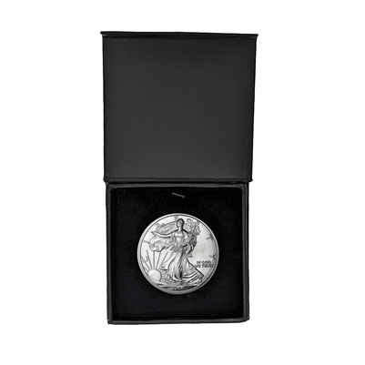 1998 U.S. Silver Eagle in Plastic Air Tite in Magnet Close Black Gift Box - Gem Brilliant Uncirculated