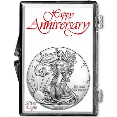 2020 U.S. Silver Eagle in Happy Anniversary Holder - Gem Brilliant Uncirculated