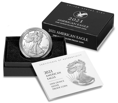 2021 W Proof American Silver Eagle 1 Ounce Coin in OGP with CoA