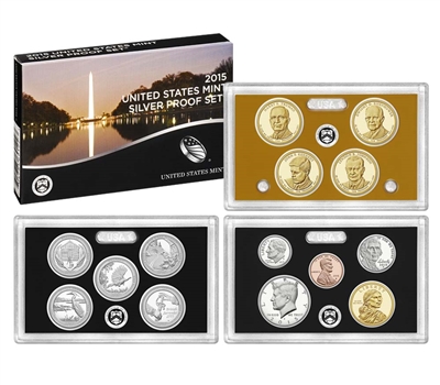 2015 U.S. Mint 14-coin Silver Proof Set - OGP box & COA