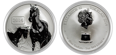 2014 Tokelau Year of the Horse Reverse Proof One Ounce Silver Coin