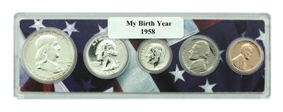 1958 Birth Year Coin Set in American Flag Holder