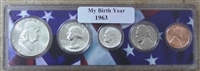 1963 Birth Year Coin Set in American Flag Holder