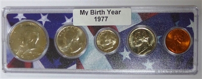 1977 Birth Year Coin Set in American Flag Holder