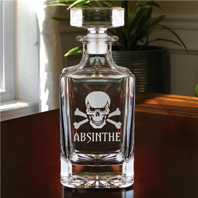 Skull Etched Glass Absinthe Decanter