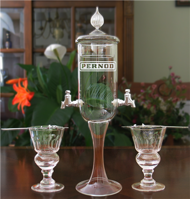 Etched Deluxe 2 Spout Absinthe Fountain With Glasses & Spoons