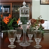 Etched ABSINTHE Deluxe 4 Spout Absinthe Fountain With Glasses & Spoons