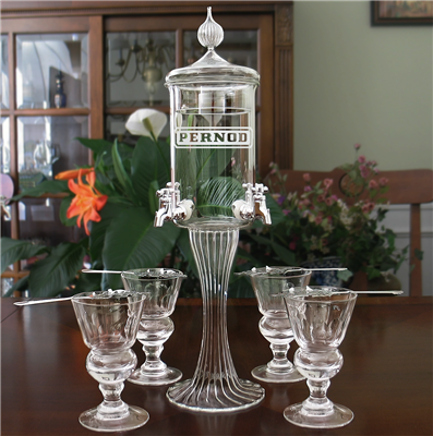 Etched  Deluxe 4 Spout Absinthe Fountain With Glasses & Spoons