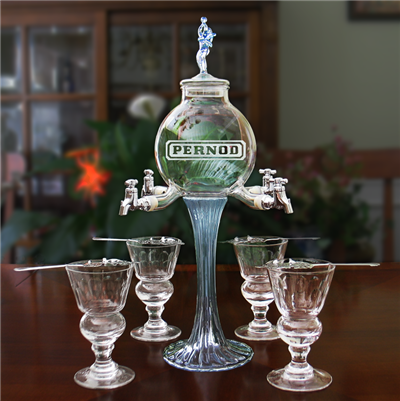 Etched Rozier Fee 4 Spout Absinthe Fountain With Glasses & Spoons