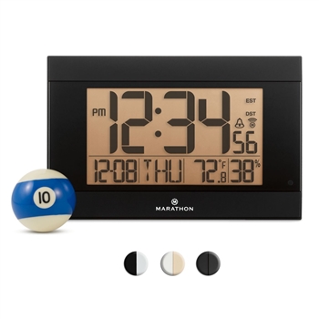 Atomic Digital Wall Clock with Auto-Night Light, Temperature & Humidity (BLACK)