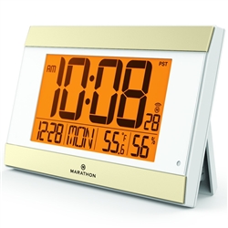 Atomic Wall Clock with Auto-Night Light, Temperature & Humidity (WHITE)
