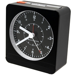 Marathon Analog Desk Alarm Clock With Auto-Night Light (BLACK)
