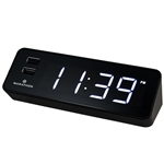 Marathon LED Alarm Clock with Two Fast Charging, Front Facing USB Ports (Black)