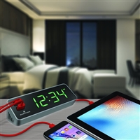 Marathon LED Alarm Clock with Two Fast Charging, Front Facing USB Ports (GRAPHITE GREY)