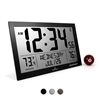 Slim Atomic Full Calendar Clock with Extra Large Digits and Indoor/Outdoor Temperature (BLACK)