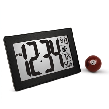 Atomic, Self-setting, Self-adjusting, Wall Clock w/ Stand & 8 Timezones (BLACK/BRUSHED STEEL)