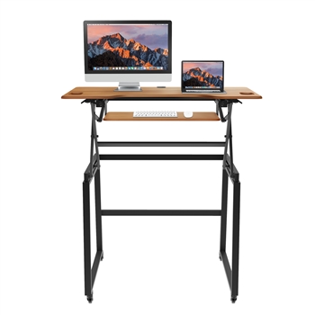 Rocelco 46" Deluxe Adjustable Height Desk Riser + Floor Stand Bundle, TEAK