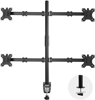 Rocelco DM4 Quadruple Monitor Desk Mount | Dual Articulated Arms | Fits Four 13"- 27" Flat Panel Computer Monitors - Black