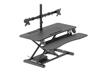 Rocelco 37.4" Wide EDR-DM2 Electric Desk Riser with Enhanced Vertical Range + Dual Monitor Arm (Black)