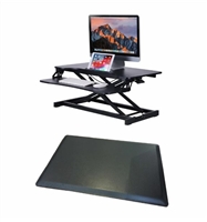 Rocelco VADR-B Sit To Stand Hi-Lift Adjustable Height Desk Riser (Black) & MAFM Commercial Grade Medium Anti-Fatigue Mat (Black) Bundle