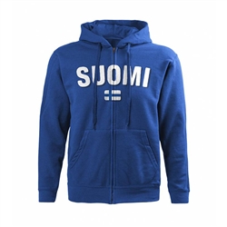 DC Suomi and Finnish Flag Sweater Coat with zipper, royal blue, unisex