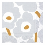 Marimekko UNIKKO Premium Quality Paper Napkins, cocktail, white/silver/matt gold