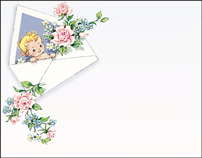 Falls 773  Enclosure Card - Baby with Pink and Blue Flowers