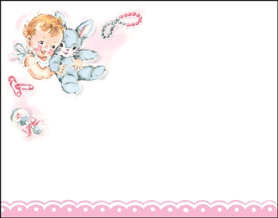 Falls 774  Enclosure Card - Baby with Stuffed Rabbit and Rattle