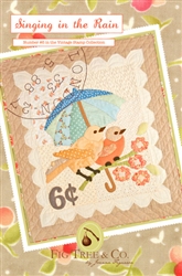 A vintage "stamp" wall hanging with two adorable sparrows perched on a branch, huddling under a springtime umbrella